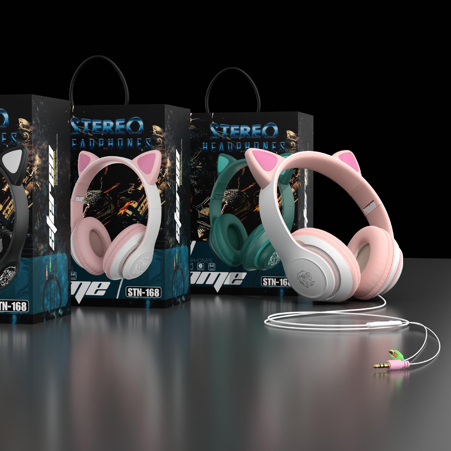 STN-168 Headset Cat Ear Wired Gaming Headset Computer with Controller Earphones Subwoofer Electric Headset