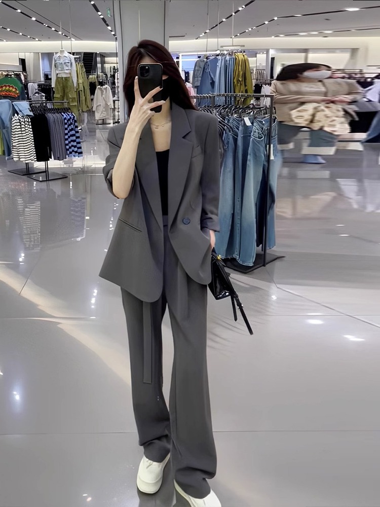 大码女装春秋新款西装外套女200斤胖mm休闲裤两件套正装职业套装