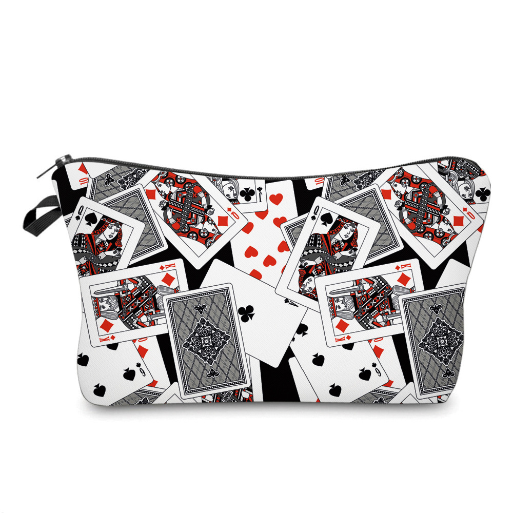 Amazon New Printed Waterproof Cosmetic Bag Playing Cards Dice Pattern Toiletry Storage Multifunctional Clutch
