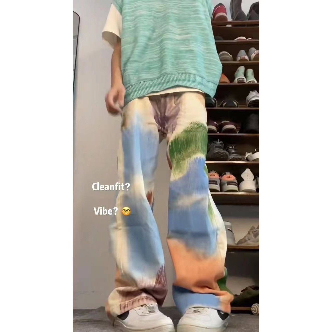 2024秋季新款小众玩味手工涂鸦牛仔裤女设计感阔腿宽松拖地长裤子