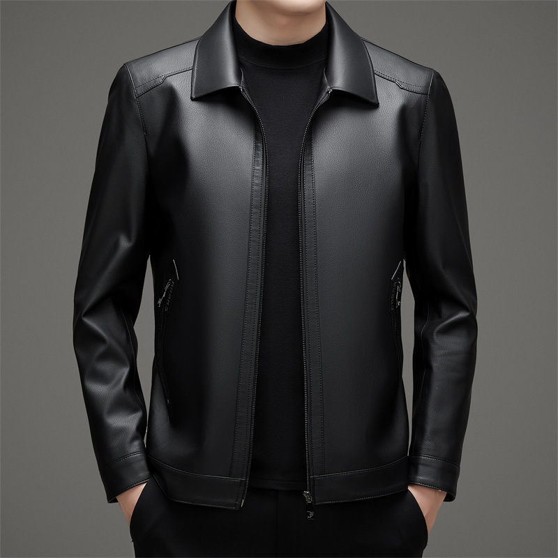 Haining Leather Sheep Leather Coat Men's Middle-Aged Business Leisure Men's Leather Jacket Lapel Men's Leather down Jacket Coat