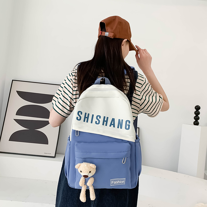 Factory Wholesale High School Student Bag Korean Style Trendy Contrast Color Letter Backpack Casual College Students' Backpack Delivery