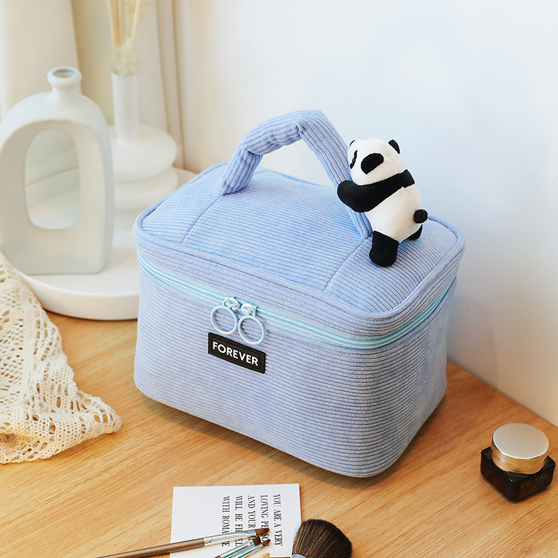 New Ins Panda Cosmetic Bag High-Grade Corduroy Leaning Bear Portable Large Capacity Cartoon Travel Sweet