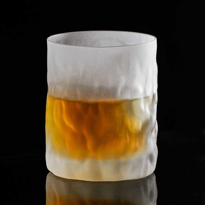 日式手作锤纹初雪硝子杯威士忌酒杯家用茶杯水杯饮料啤酒玻璃杯子