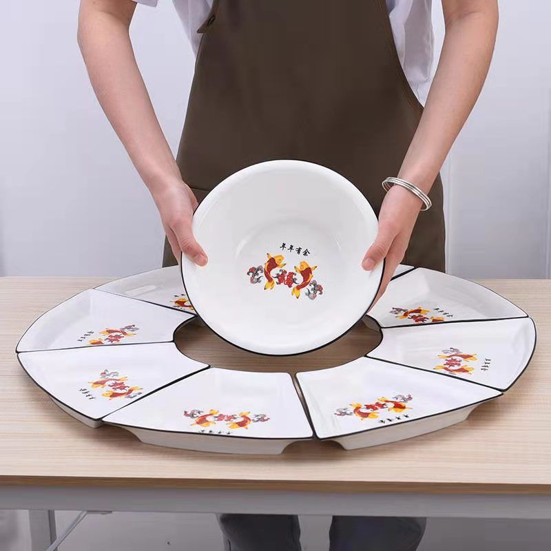 拼盘家用宴会盘子网红创意套装组合陶瓷过年圆桌摆盘扇形菜盘餐具