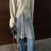 2024早春新款韩国ins穿搭层次感时髦绑带叠穿时髦围裙 蕾丝半身裙