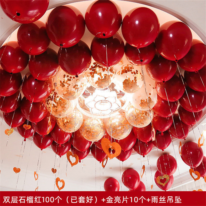 Balloon Set Pomegranate Red Latex Ins Qixi Balloon Wedding Room Decoration for Wedding Valentine's Day Gem Red Balloon