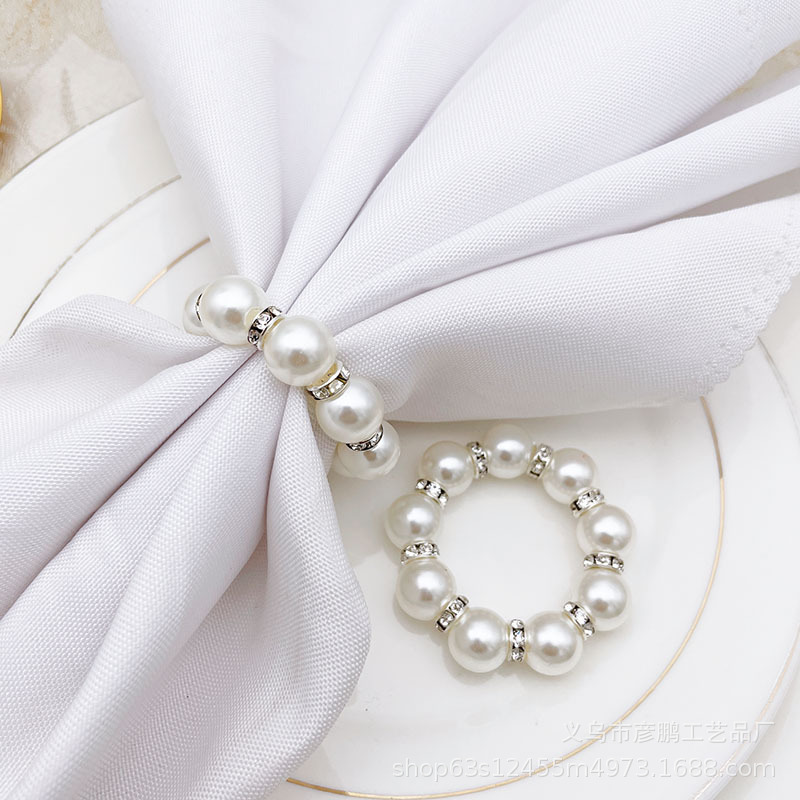 Cross-Border Hot Selling Napkin Ring Delicate Pearl Diamond Napkin Ring Table Festival Napkin Ring Wedding Napkin Ring Wholesale