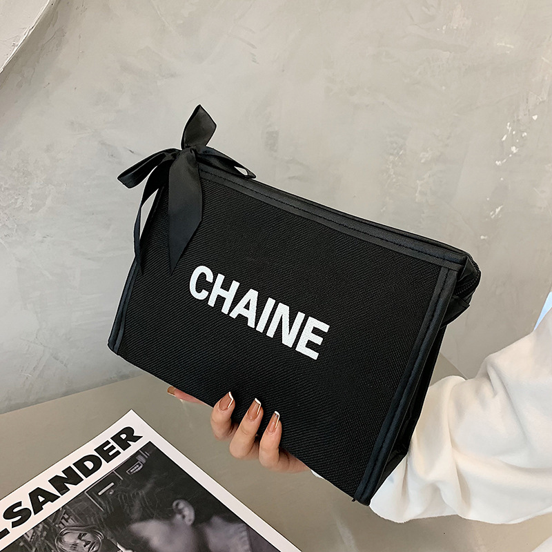 Korean Version of Chanel's Style Cosmetic Bag Large Capacity Portable Travel Cosmetics Bag Fashion Trendy Portable Storage Bag Canvas Bag