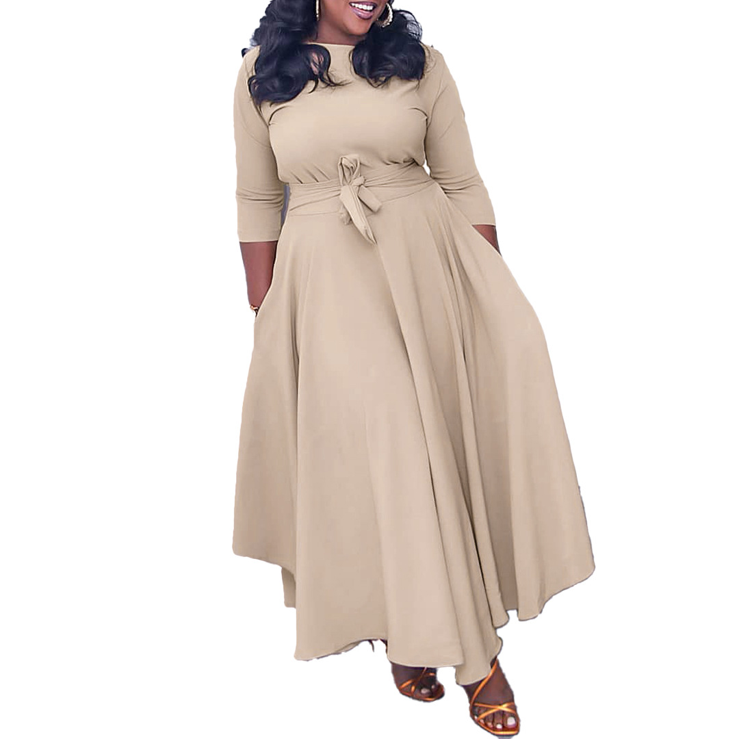 D3171 Cross-Border Women's Clothing 2022 Autumn and Winter New Fashion Temperament Bandage African plus Size Long Dress Foreign Trade Dress