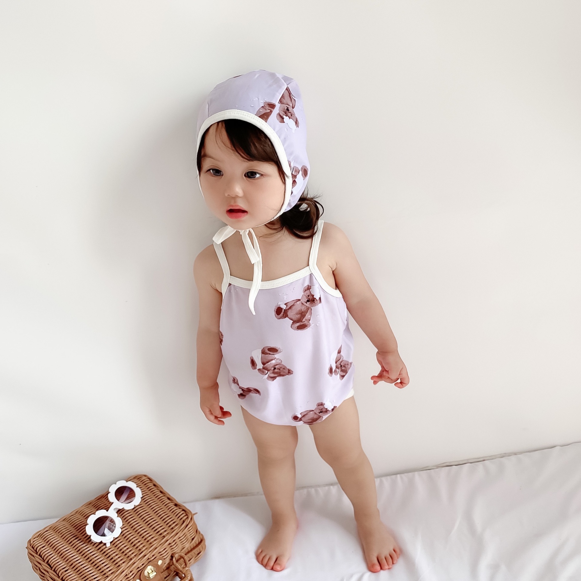 ins女童泳装三角爬式连体可爱小童女宝宝婴童泳衣2021新款韩国潮