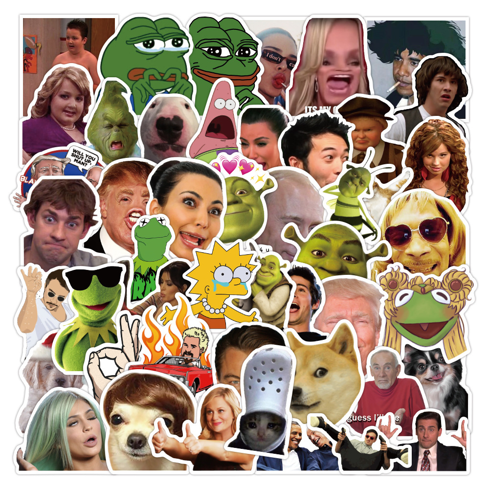 100张有趣恶搞网红脸涂鸦装饰贴纸 行李箱滑板电脑吉他冰箱贴画批