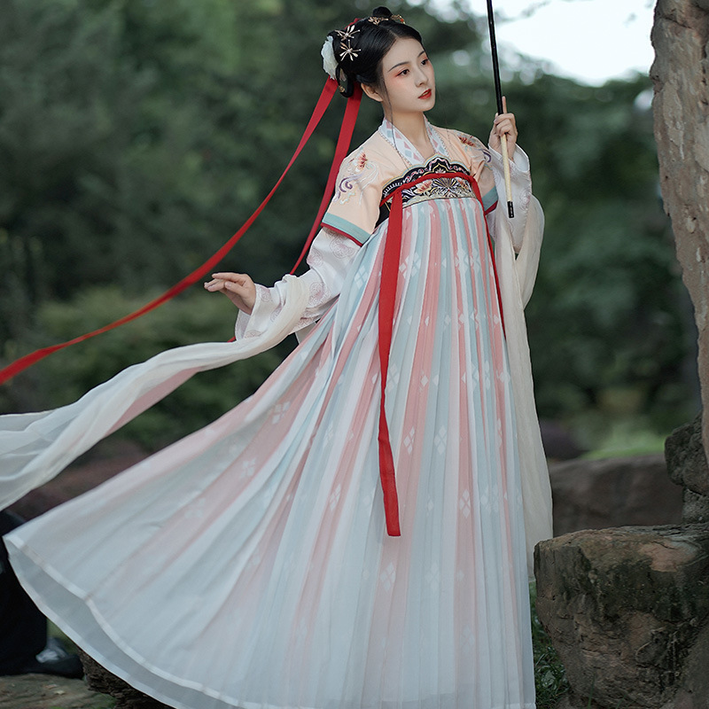 原创汉服女【浮笙】齐胸襦裙三件套6米摆日常刺绣风夏