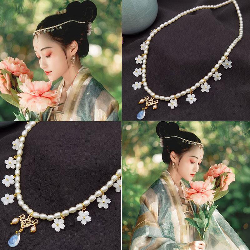 额饰古装汉服小清新古风眉心坠发饰女流苏配饰珍珠项链软璎珞