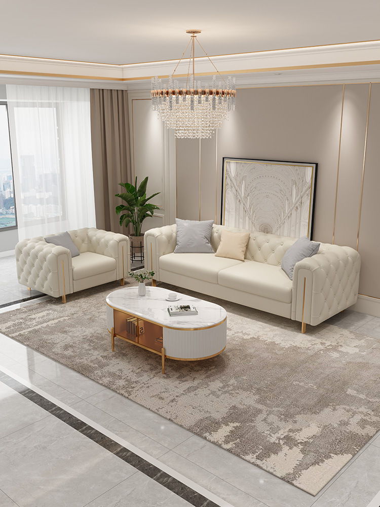 意式轻奢后现代简约奢华客厅布艺大小户型科技布真皮转角沙发组合