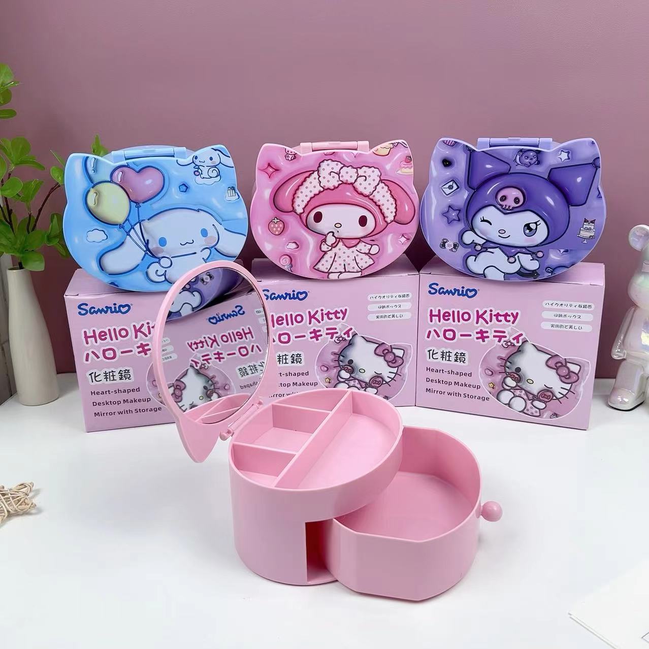 Foreign Trade Sanrio Cosmetic Mirror Storage Box Clow M Hello Kitty Melody Cinnamoroll Babycinnamoroll Drawer Jewelry Box Gift