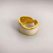欧美新款不规则造型黄铜搭配白色珐琅釉滴油真空电镀气质戒指女