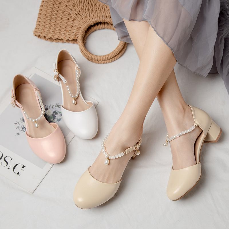 女童凉鞋23新款包头学生儿童高跟鞋9岁10岁公主时尚珍珠夏-阿里巴巴