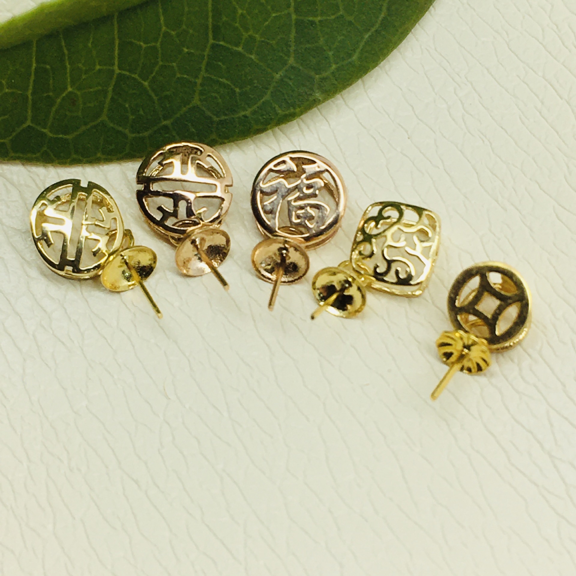 镂空纯18k黄金福字扣头 au750黄金铜钱扣项链吊坠空托饰品diy配件