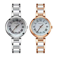 厂家供应时尚新款女士手表指针式罗马面带日历陶瓷带石英防水腕表