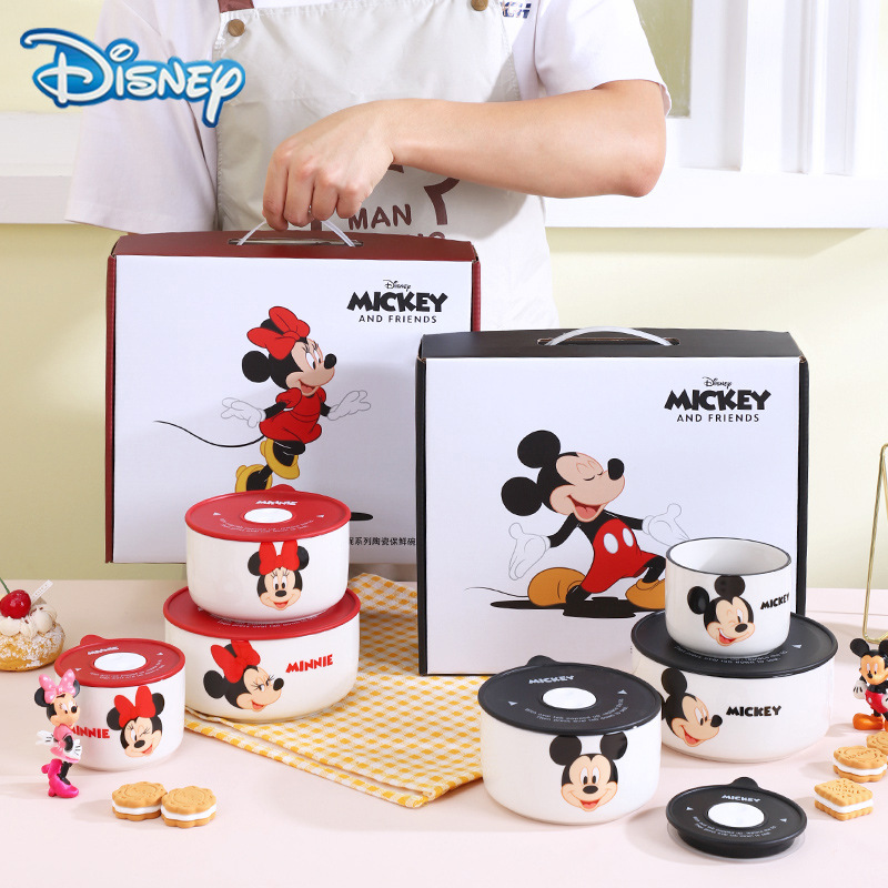 Disney Ceramic Freshness Bowl Gift Box Wholesale Fresh-Keeping Box with Lid Three-Piece Tableware Hand Companion Gift Set