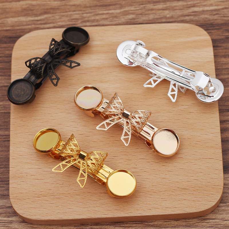 diy配件批发铜镀青古色 蝴蝶结倒膜盘 弹簧夹/发夹(06898)