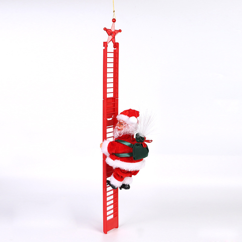 Electric Old Man Climbing Ladder Music Luminous Santa Claus Optical Fiber Red Ladder Christmas Children's Toy Gift Gift