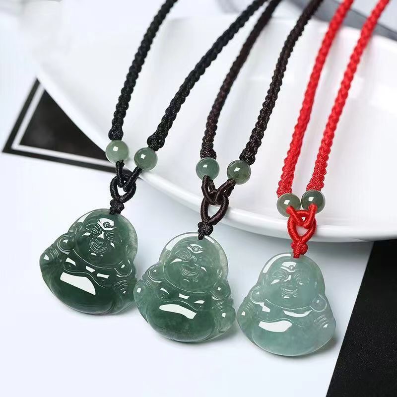 正品天然缅甸玉翡翠a货蓝水弥勒佛吊坠女款玉石佛公挂件直播货源