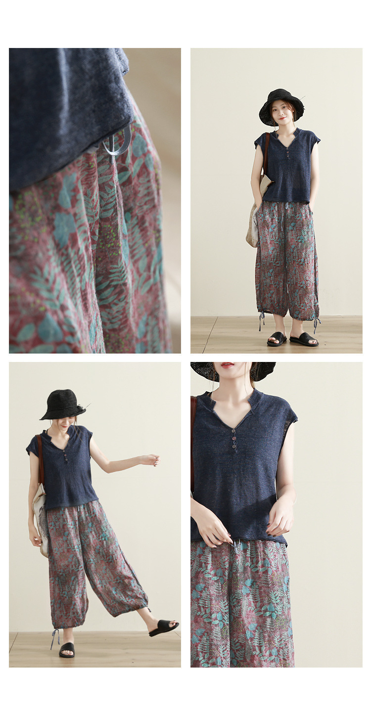 春夏季新款天丝亚麻清凉透气女v领文艺宽松短袖t恤针织衫详情20