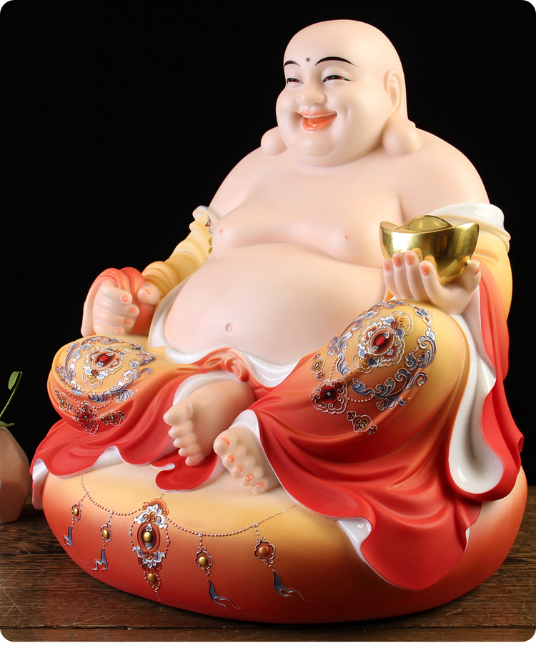 汉白玉笑佛像大肚弥勒佛像黄玉家用客厅居家供奉大号招财祝福摆件
