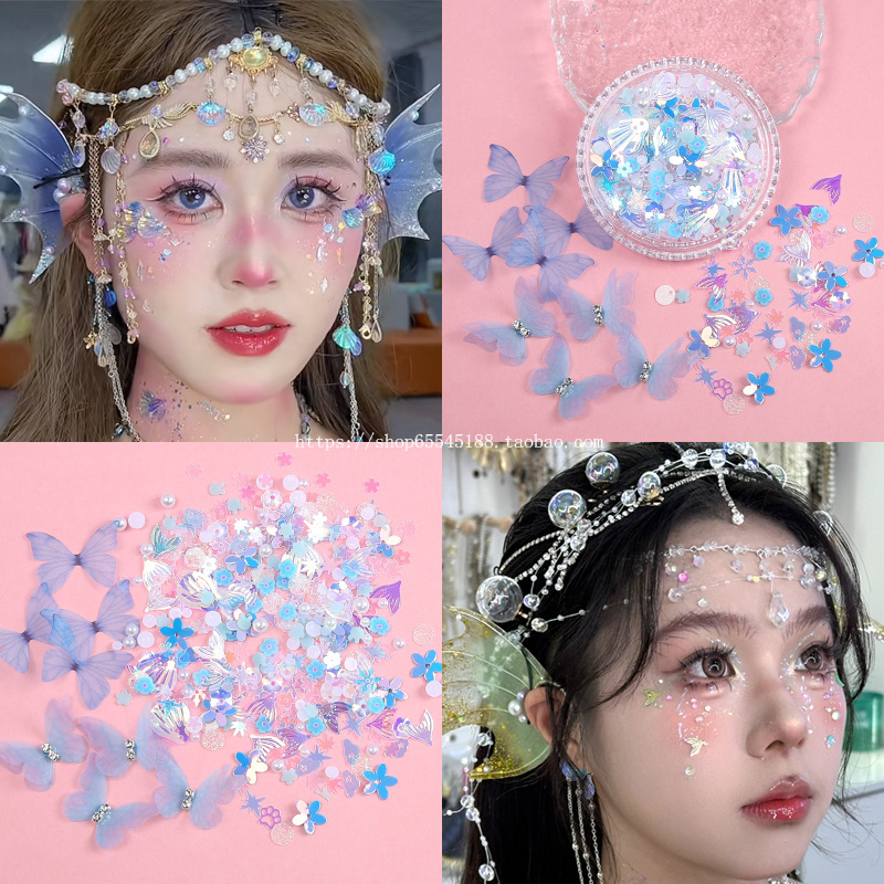 脸上贴饰品化妆钻贴脸儿童眼妆亮钻泪钻珍珠蝴蝶舞台妆演唱会脸贴
