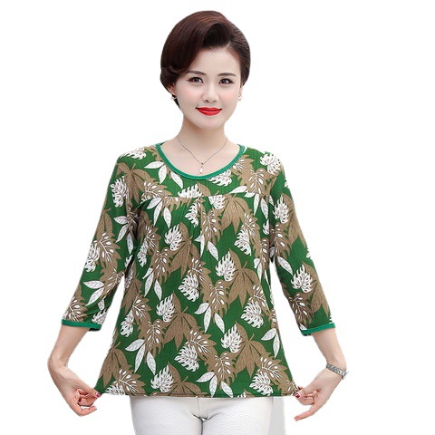 New Women's Clothing 2023 Spring/Summer Middle-Aged and Elderly Women's Half-Sleeve Shirt Fat Mom Loose plus Size Summer T-shirt