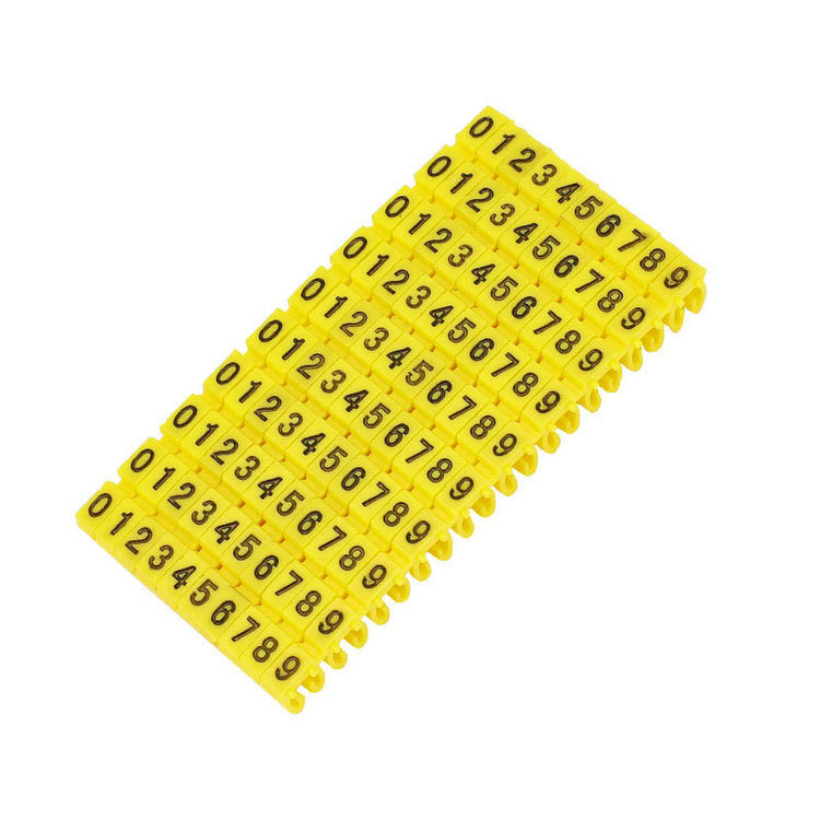 电线编码记号管数字卡扣式号码管黄色5类编号标网线标签卡扣管0-9