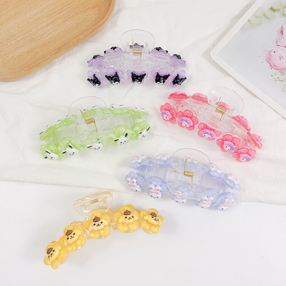 Xiaohongshu Same Style Thin and Glittering Transparent Sanrio Big Hair Claws Cute Girl Heart Clow M Hair Claw Ponytail Clip Factory