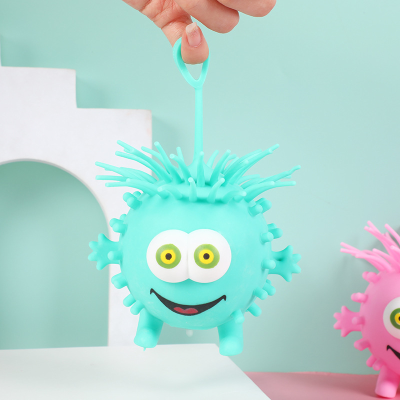 Cross-Border New Exotic Exophthalmos Pineapple Monster Hairy Ball Luminous Glowing Bounce Ball Squeezing Toy Decompression Toys for Children