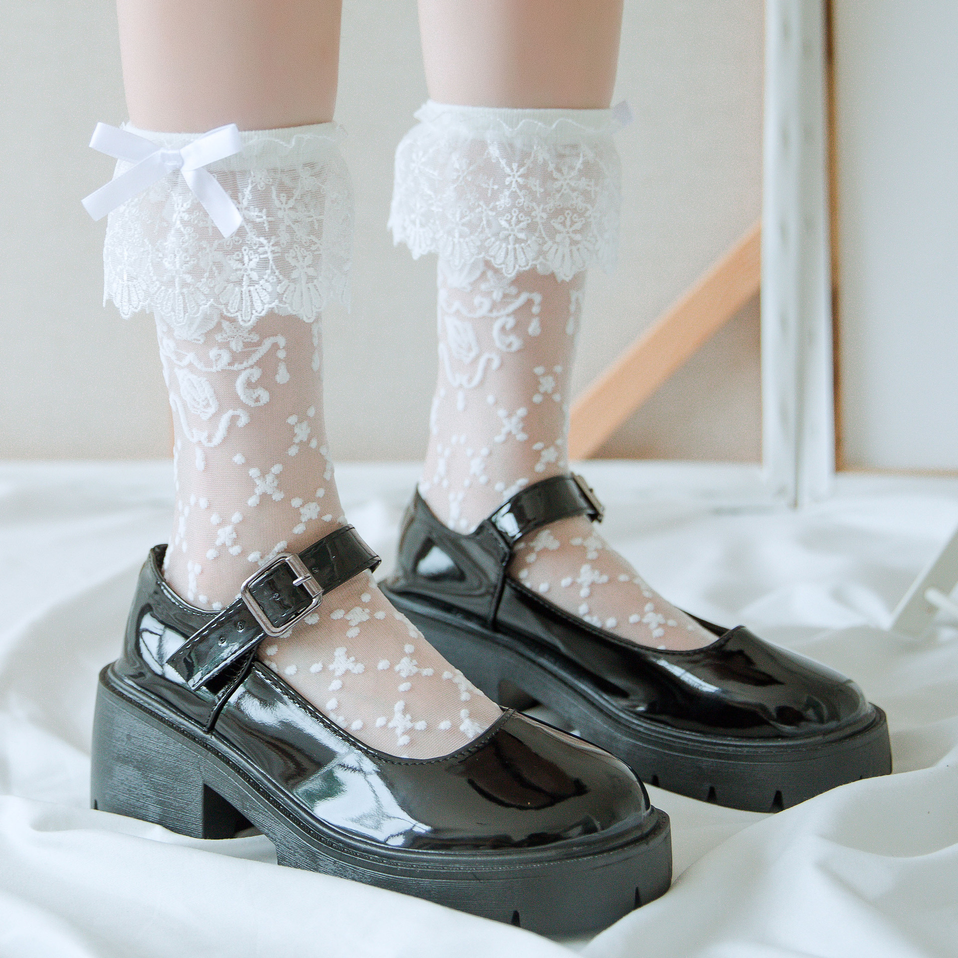 jk黑色卡丝袜女性感甜美夏季超薄水晶透视袜lolita白色可爱玻璃袜