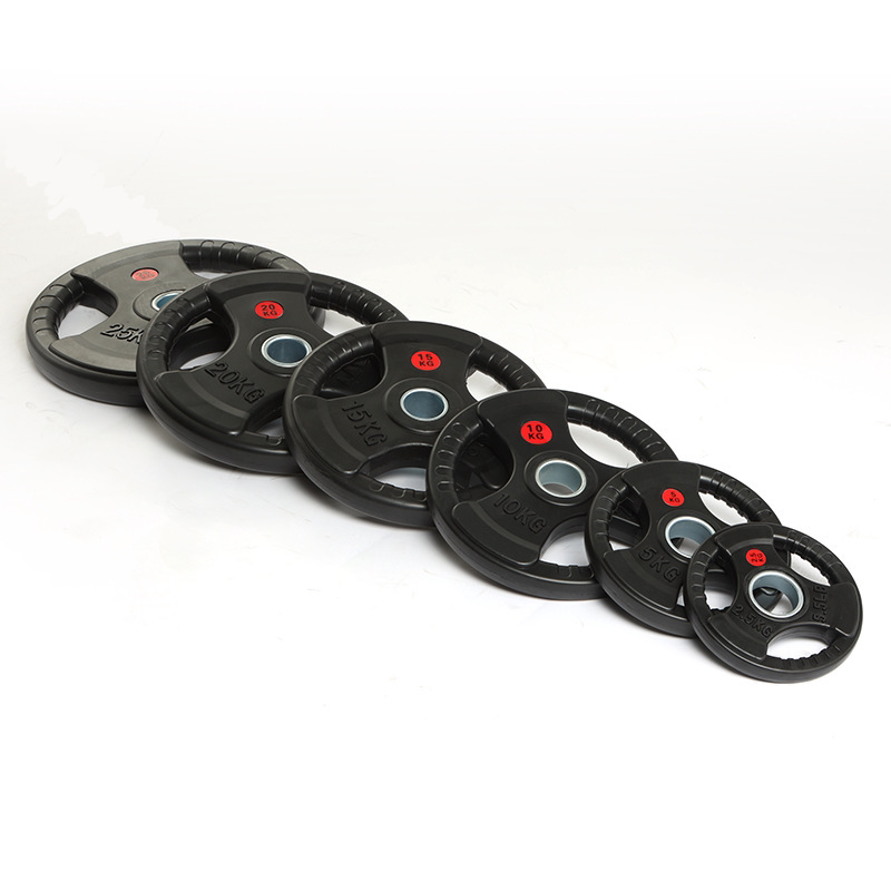 健身房商用家用杠铃片包胶5CM大孔铁芯男士举重奥杆手抓配重片