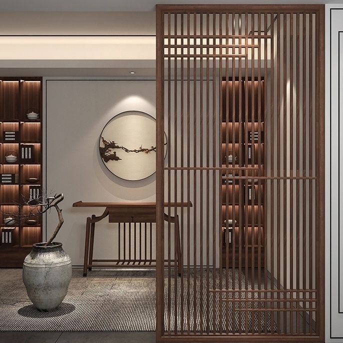 办公室入门屏风现代隔断客厅遮挡茶桌镂空日式推拉门入户门中式