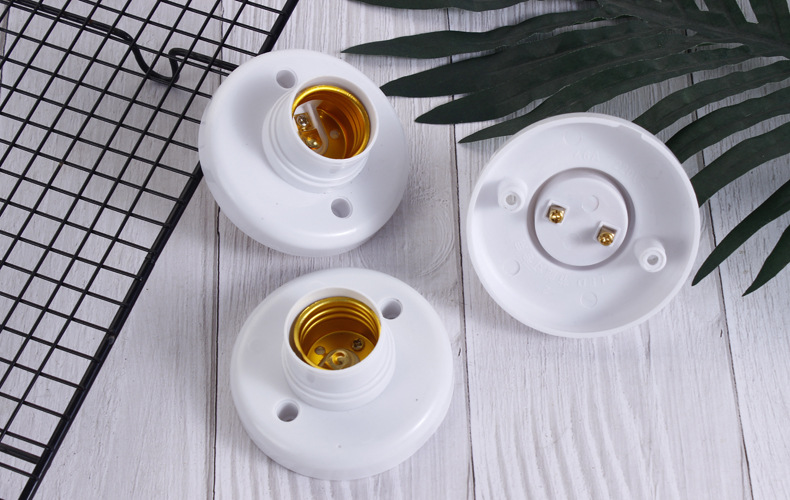 e27螺口灯座圆形胆明装螺旋led灯泡底座家用楼道节能平口灯头灯座