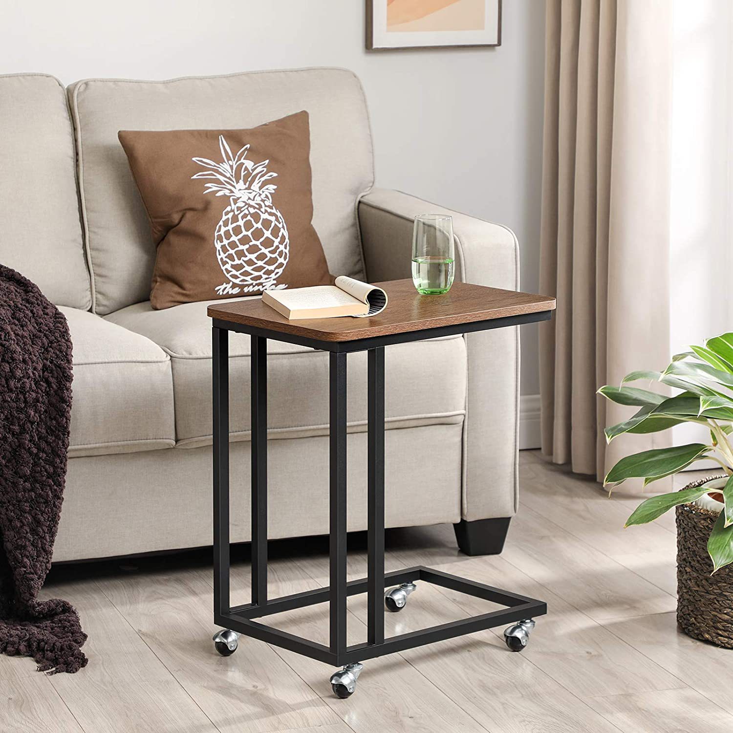 卧室工业风侧桌咖啡笔记本电脑桌客厅带滚动脚轮的移动桌