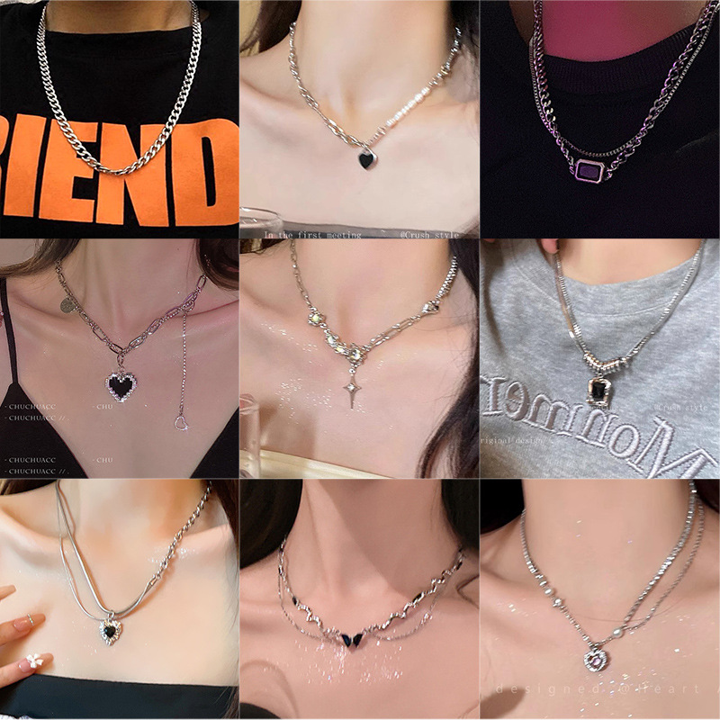 ins style hot pearl necklace women‘s high sense temperament wild titanium steel sweater chain niche personality ornament men