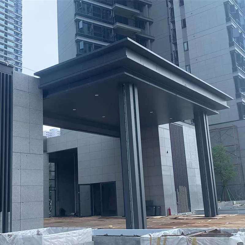 户外深灰色氟碳喷涂铝单板室外入口雨棚铝板雨遮防水入户雨棚铝板