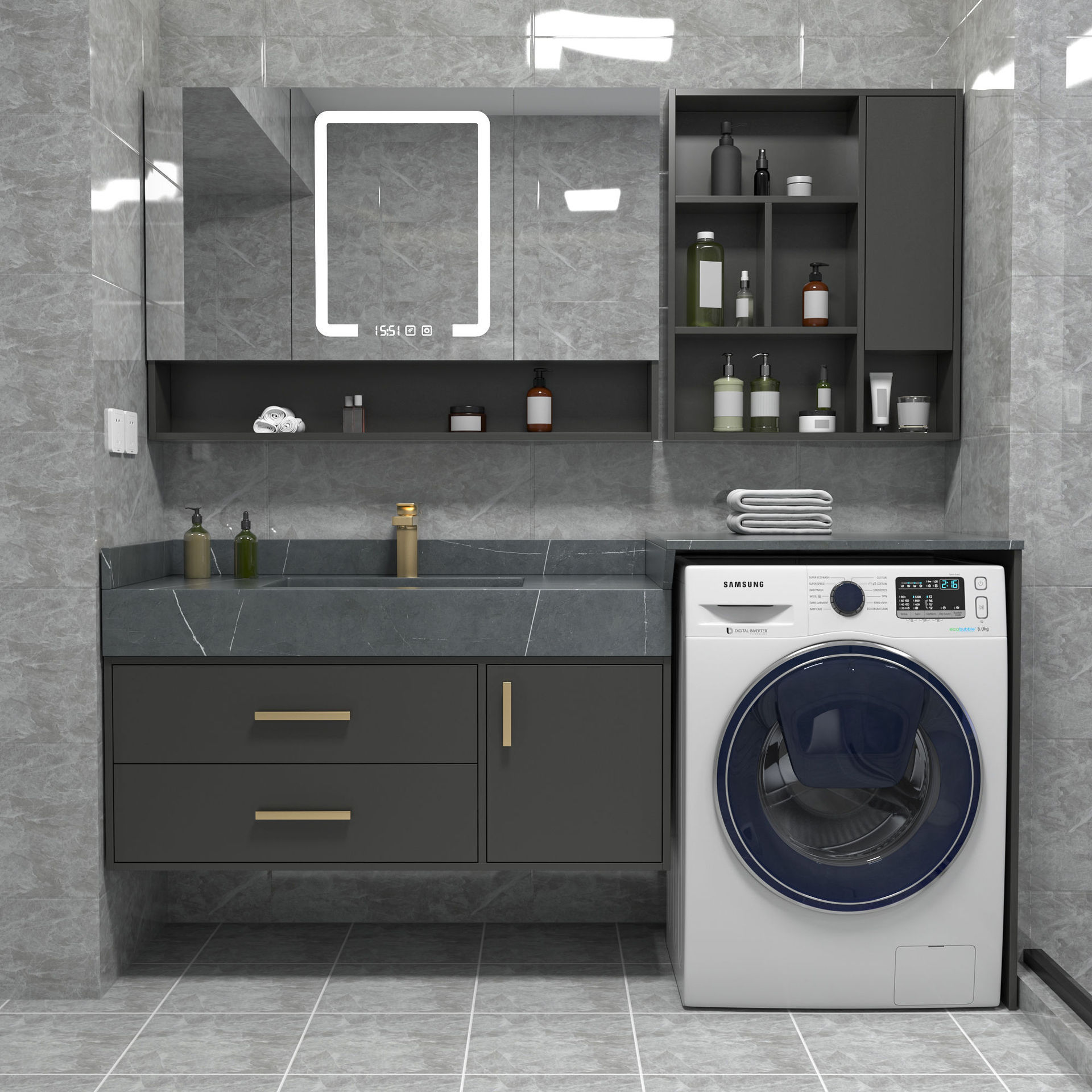 洗衣机一体柜阳台浴室柜卫生间洗漱台洗脸盆柜组合卫浴洗手台盆池