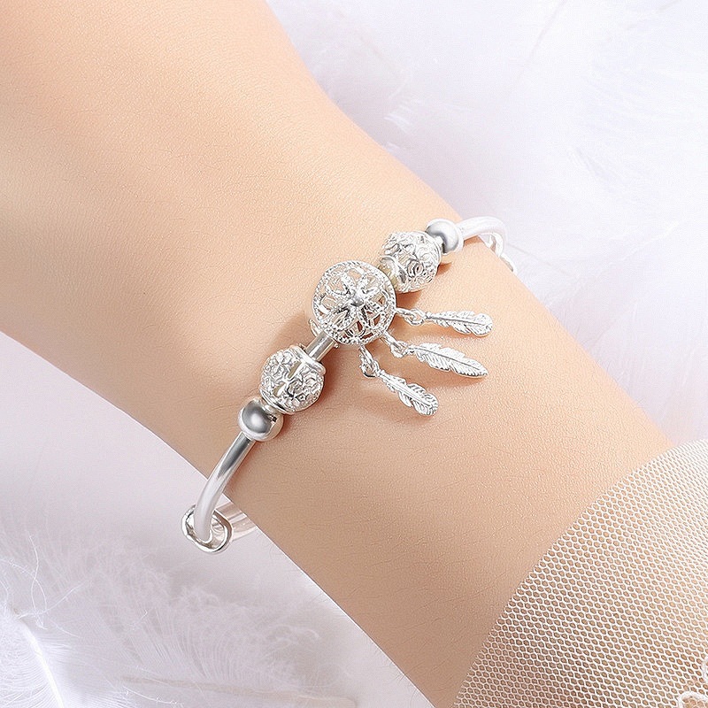Dreamcatcher 999 Sterling Silver Bracelet Women's Fashion Girl's Silver Bracelet Tassel Pendant Mori Style Fresh Hand Jewelry