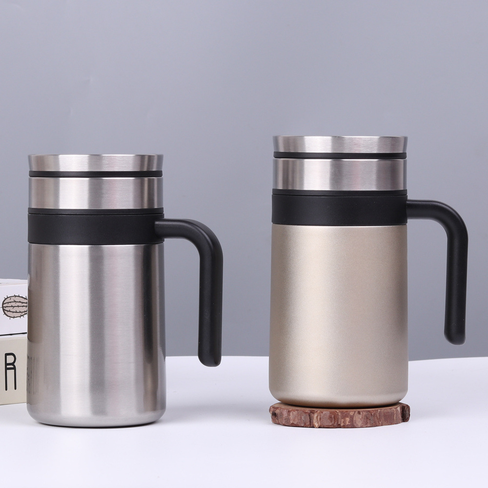 Men's Handle Office Thermos Cup 304 Stainless Steel Tea Cup Gift Customized Double-Layer Vacuum Tea Water Separation Water Cup