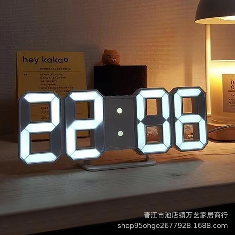 Ins Korean Style 3d Luminous Led Digital Clock Furniture Simple Modern Versatile Wall Clock Electronic Clock Creative Desk Alarm Clock