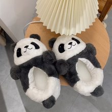 可爱卡通熊猫家居室内防滑地板棉鞋冬季保暖橡胶底月子鞋情侣拖鞋