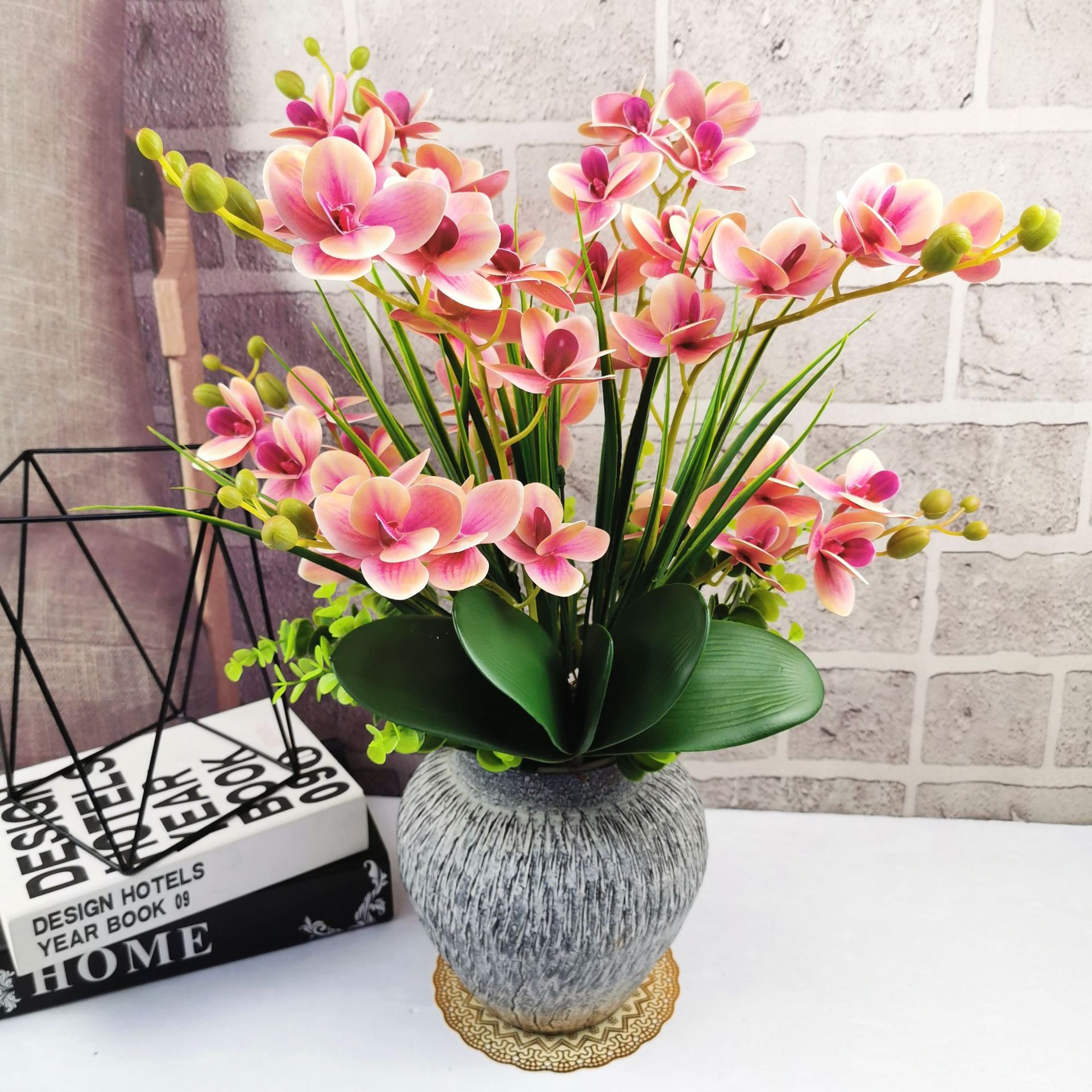 蝴蝶兰仿真高档手感胶布假花客厅摆件餐桌电视柜办公室摆放装饰花