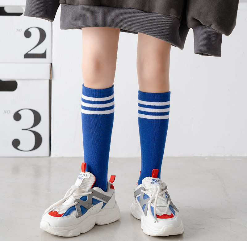中长筒袜子女春夏三杠条纹运动小腿棉袜女童儿童秋冬学生袜幼儿袜