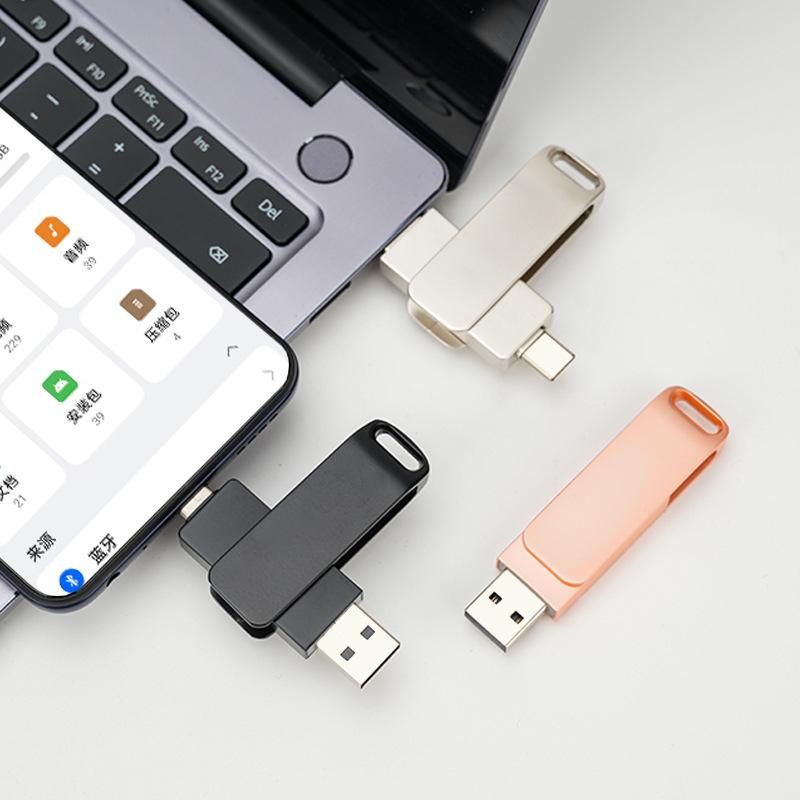 工厂批发u盘大容量定制4G手机电脑两用128g金属旋转typec8gU盘usb